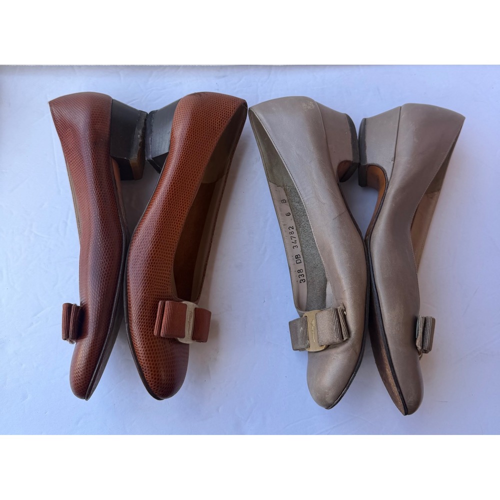 Salvatore Ferragamo Vara Bundle 2 Pairs‎ Brown Taupe Pumps Sz 5 and 6 - Picture 3 of 8